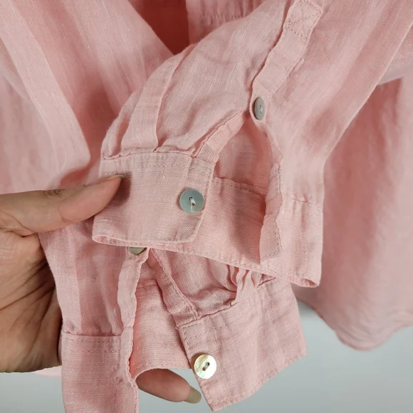 J. Jill Pink Love Linen Slub Long Sleeve Button Up Shirt Pink - Picture 8 of 12